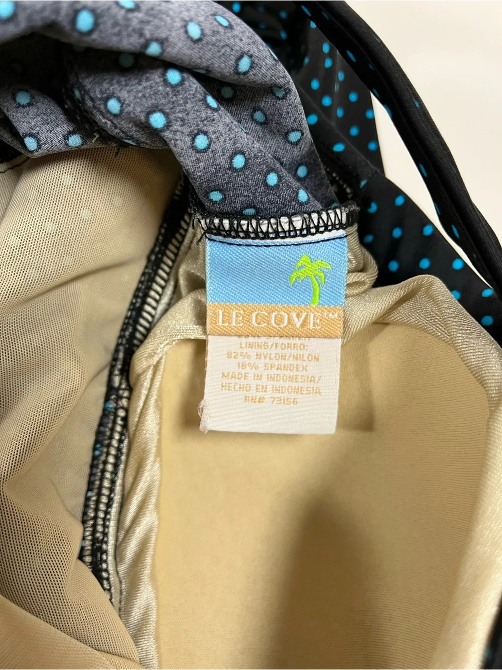 Le Cove Black Blue Polka Dot One-Piece Swim Dress, size 20W